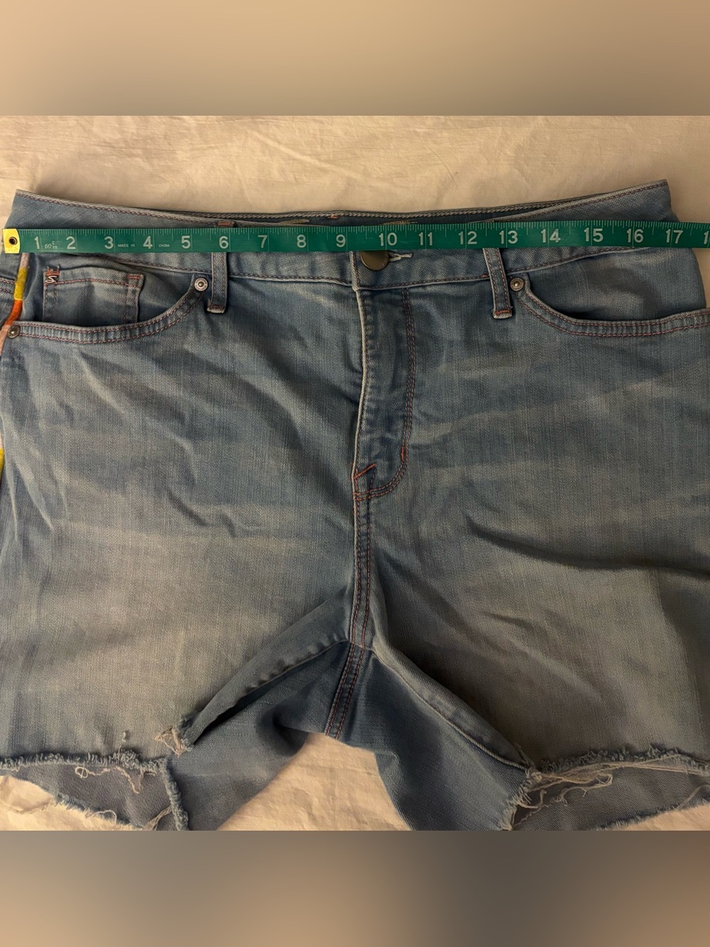 Seven7 Light Blue Denim Shorts with Rainbow Side Trim Frayed $20.00 - Picture 4 of 6